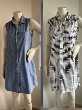 2 Shirt Dress Bundle Denim & Polka Dot | Sleeveless Summer Capsule Wardrobe M